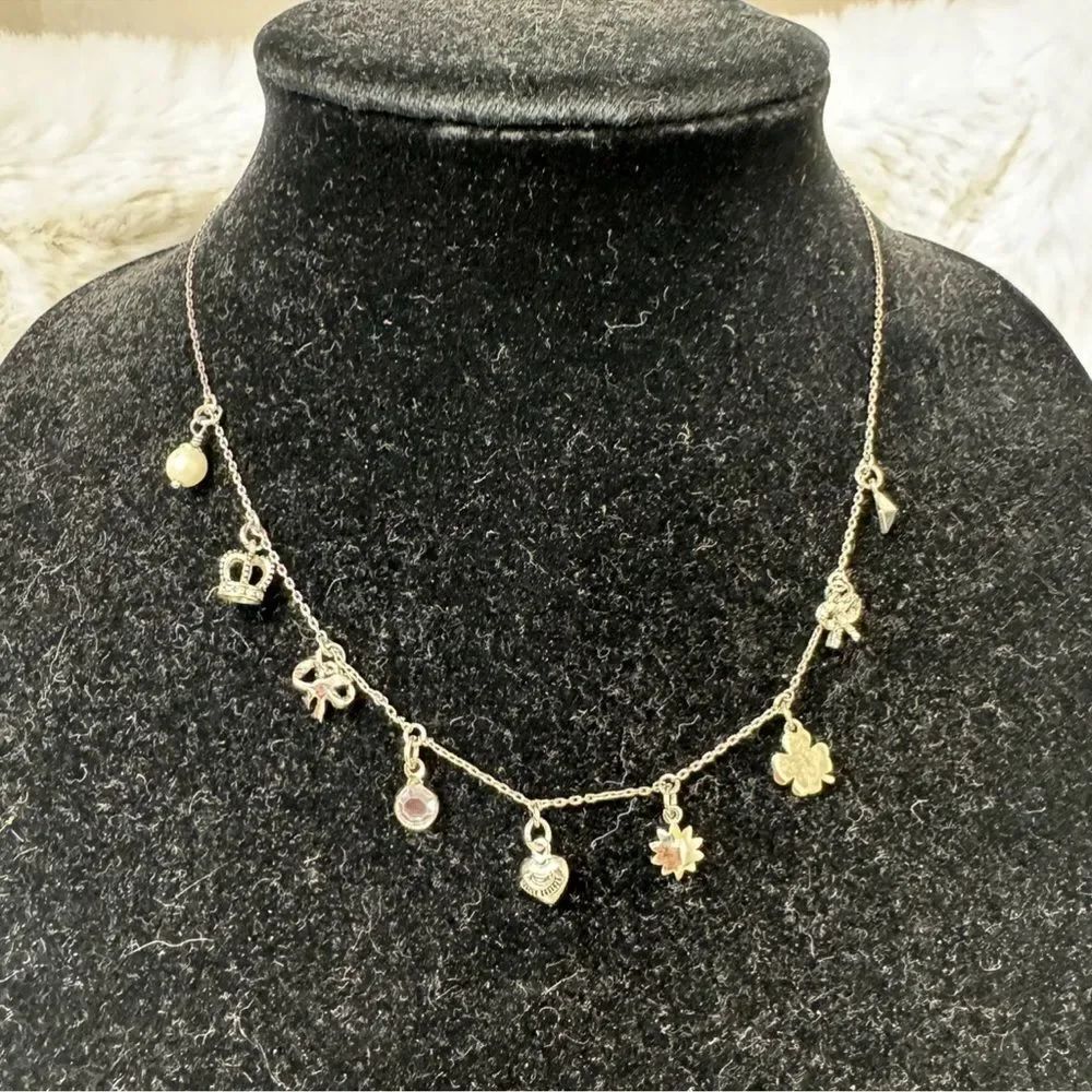 Juicy Couture Silver Hanging Different Charms Necklace